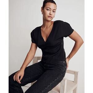 Madewell Puff-Sleeve Top in Floral Jacquard in black size 10